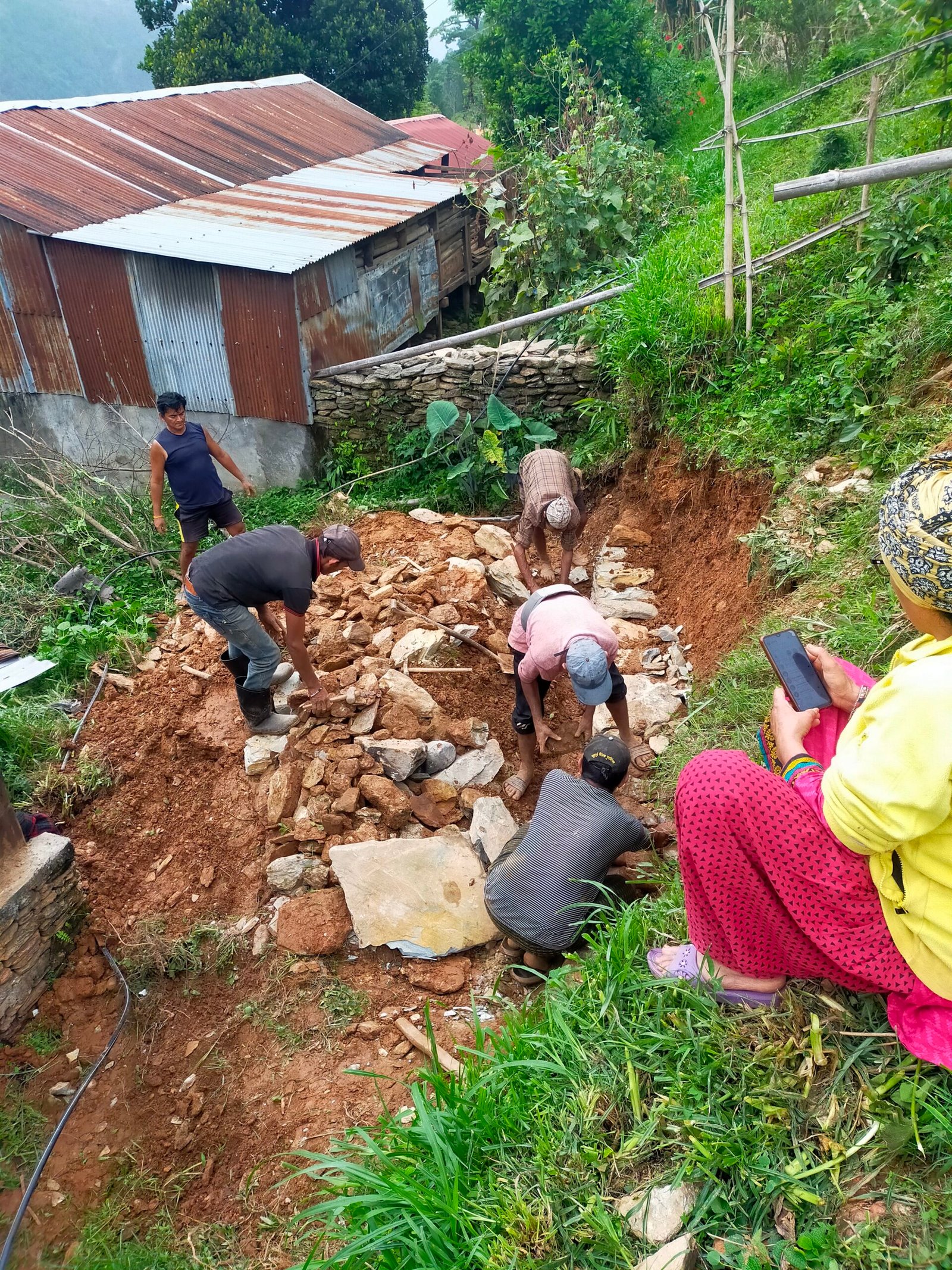 Volunteers helping with construction